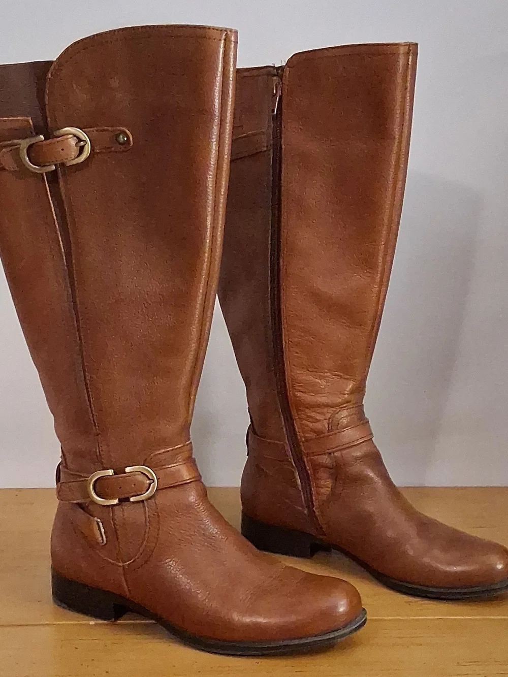 Naturalizer Tan Leather Over-the-Knee Riding Boots with Buckle